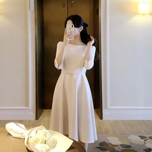 Cream Belted Dress